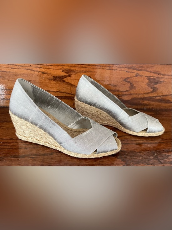 Lauren Ralph Lauren Shoes - Lauren Ralph Lauren Cecilia Espadrille Wedge Sandals Silver Linen Women’s 6.5